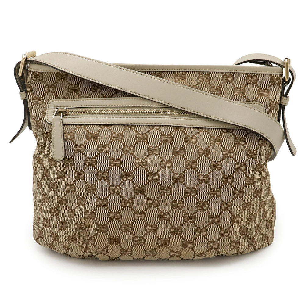 Gucci GG Canvas Crossbody Bag Leather Beige Brown Cream White